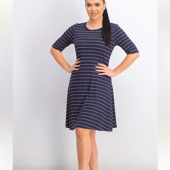 Striped Rib-Knit Fit & Flare Dress- TALL - Picture 7 of 16